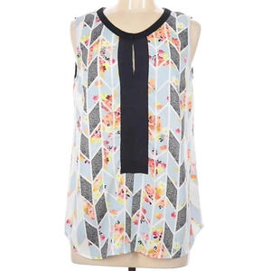CAbi Color Block Blue Sleeveless Blouse Ribbon S